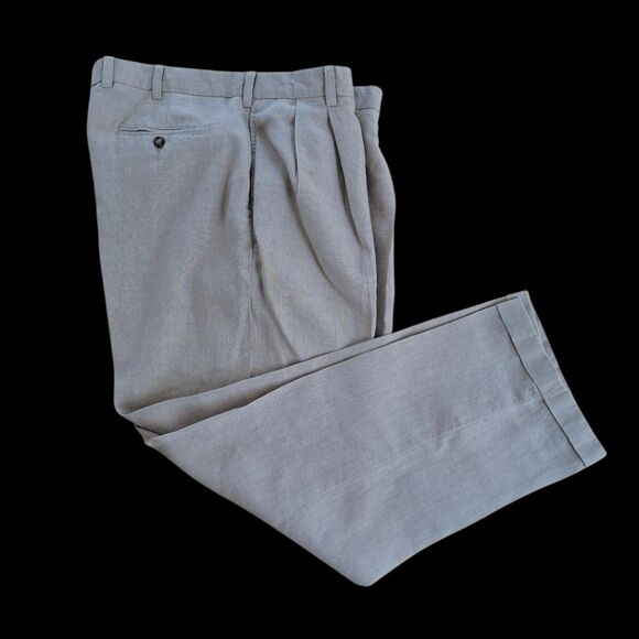 JOS. A. BANK Travelers Collection 100% Linen Pants Khaki Tan Cuffed 40 x 30 - Picture 1 of 15